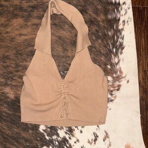 Elegant Tan Halter Neck Crop Top